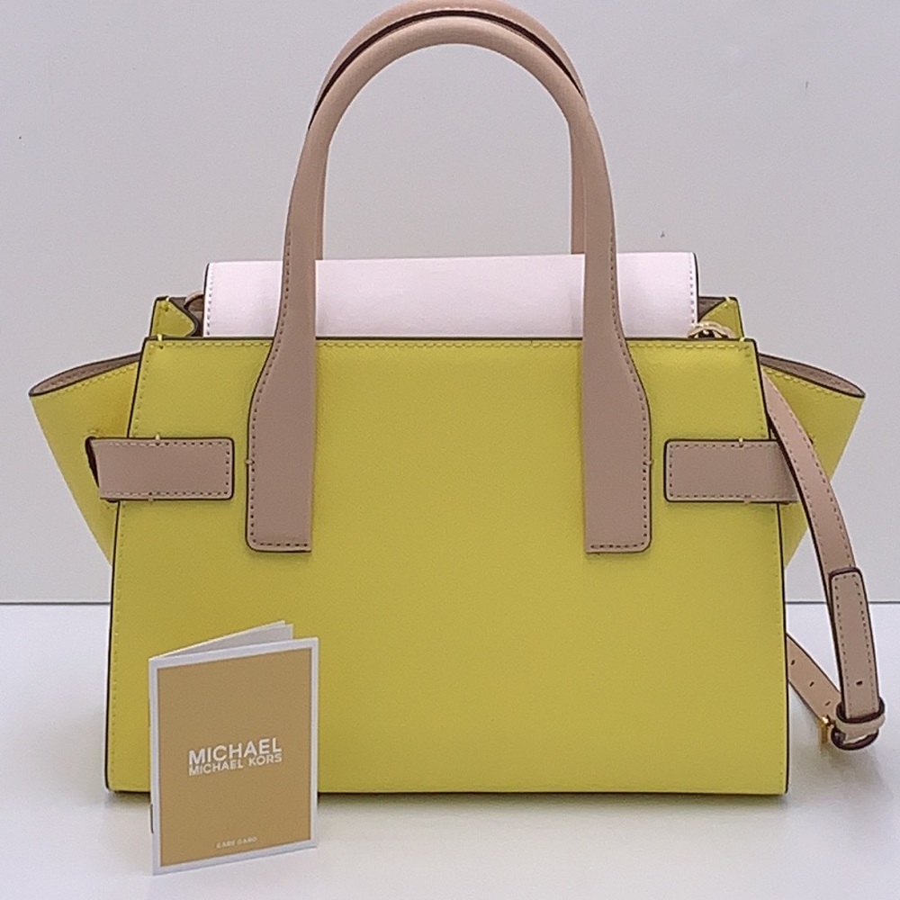 Michael Kors Carmen Medium Colorblock Faux Saffiano Leather Belted Satchel - Picture 15 of 16